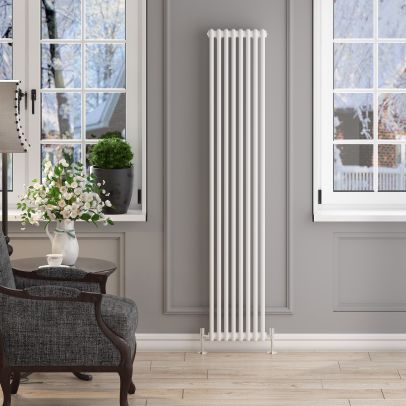 ELEGANT 1800x372mm Vertical White Traditional Cast Iron Style 2 Column Radiator