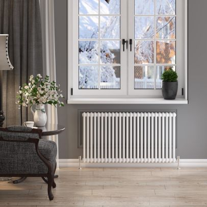 ELEGANT 600x1164mm Horizontal White Traditional Cast Iron Style 2 Column Radiator