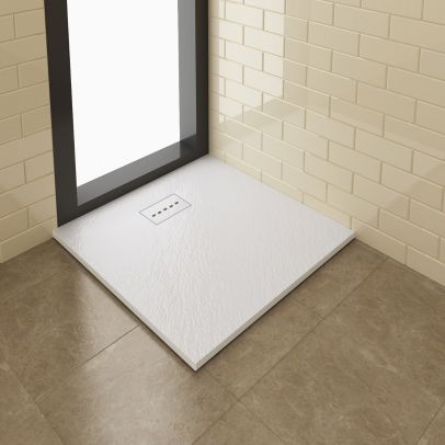 ELEGANT 1000x700mm Slate Effect Anti-Slip Rectangular Shower Tray + 90mm Waste