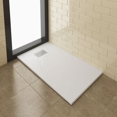 ELEGANT 1200x900mm Stainless Steel Stripe Grate Slate Effect Anti-Slip Rectangle Shower Tray + 90mm Waste