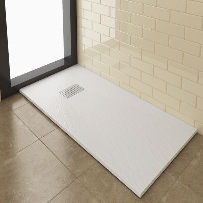 ELEGANT 1400x900mm Stainless Steel Stripe Grate Slate Effect Anti-Slip Rectangle Shower Tray + 90mm Waste