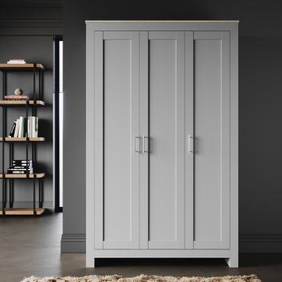 ELEGANT New Luxury 3 Doors Grey and Oak Large Wardrobe With 4 Shelves