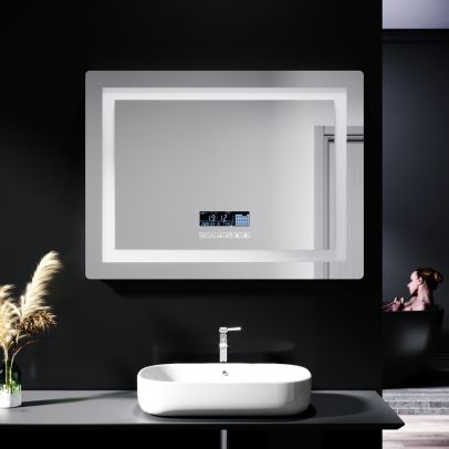 ELEGANT 800X600mm Bathroom LED Illuminated Mirror with Anti-fog Touch Bluetooth Shaver Socket Time