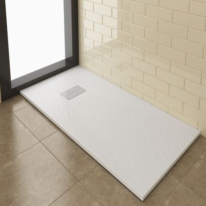 ELEGANT 1400x900mm Stainless Steel Cube Grate Slate Effect Anti-Slip Rectangle Shower Tray + 90mm Waste