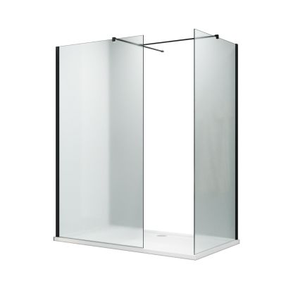 ELEGANT 1200X800mm Frosted Glass Black Fittings Easy Clean Walk-In Shower Enclosure (Inc Shower Panels + Stone Resin Tray + Waste)