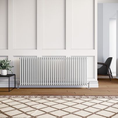 ELEGANT 600*1484 mm Traditional Radiator Cast Iron Style 3 Column White Horizontal Radiator