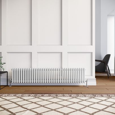 ELEGANT 300x1505mm Traditional Radiator Cast Iron Style White Horizontal  Radiator 3 Columns