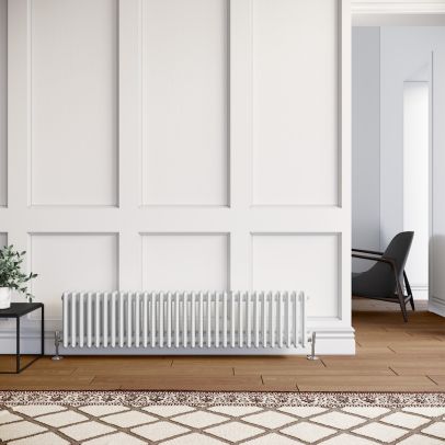 ELEGANT 300x1400mm Traditional Radiator Cast Iron Style White Horizontal Radiator 3 Columns