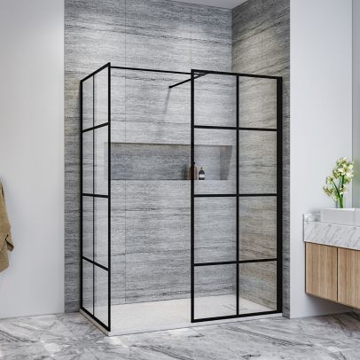 ELEGANT 1200X900x1850mm Walk in Wet Room Shower Enclosure Shower Screen Panel Matt black