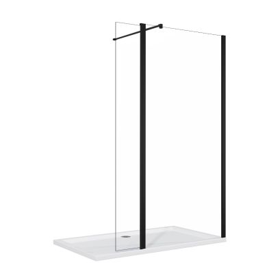 ELEGANT Black Fitting 1100mm Easy Clean Clear Glass Walk-In Shower Screen With Return Panel Wet Room Shower