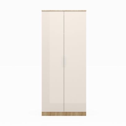 ELEGANT 2 Doors High Gloss Soft Close Wardrobe With Metal Handles And Storage Shelves