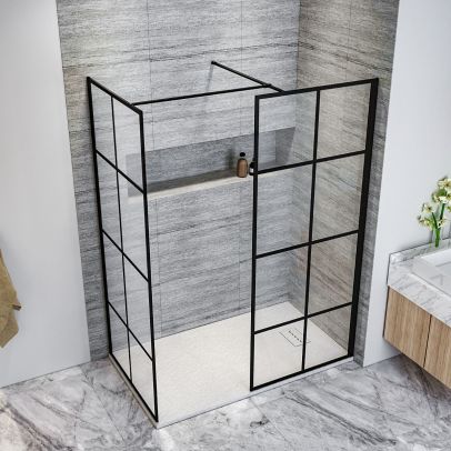 ELEGANT 1200X760x1850mm Walk in Wet Room Shower Enclosure Shower Screen Panel Matt black