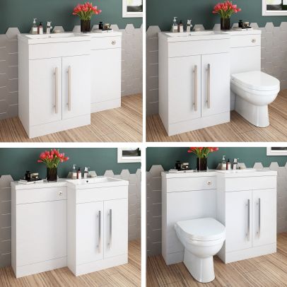 ELEGANT 1100mm Left / Right hand High Gloss Vanity Unit & Back to Wall Toilet Unit with Ceramic Toilet & Basin