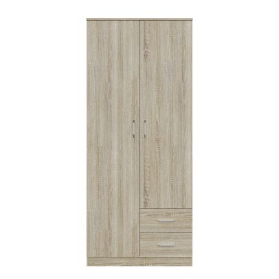 ELEGANT 2 Drawers Oak Finish Two Door Large Storage Space Wardrobe