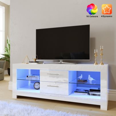 ELEGANT 1300mm Gloss White Modern Multi-Colour LED TV Unit Stand (Upto 52 Inches TV)
