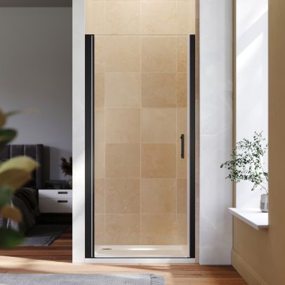 ELEGANT 900mm Frameless Pivot Shower Door 5mm Safety Glass Shower Enclosure Cubicle Black