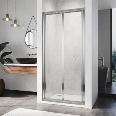ELEGANT 700mm Bifold Shower Enclosure 4mm Tempered Glass Panel Bathroom Shower Door Chrome Frame Modern Wet Room