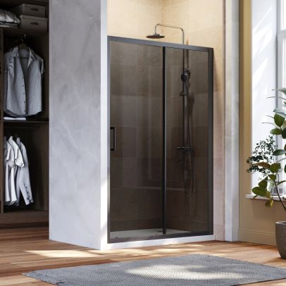 ELEGANT 1200mm Black Sliding Shower Door 8mm Easy Clean Nano Glass Shower Screen