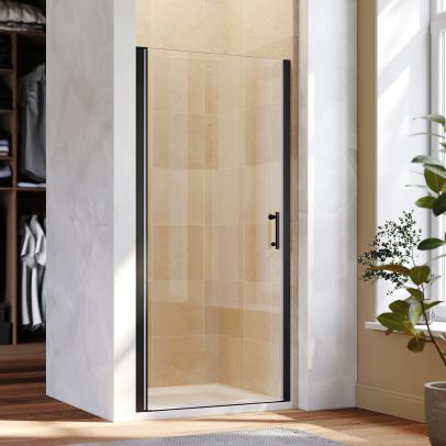 ELEGANT 1000mm Frameless Pivot Shower Door 5mm Safety Glass Shower Enclosure Cubicle Black