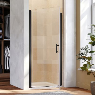 ELEGANT 760mm Frameless Pivot Shower Door 5mm Safety Glass Shower Enclosure Cubicle Black