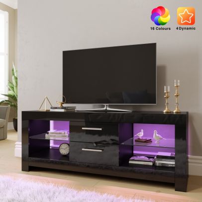 ELEGANT 1300mm Gloss Black Modern Multi-Colour LED TV Unit Stand (Upto 52 Inches TV)