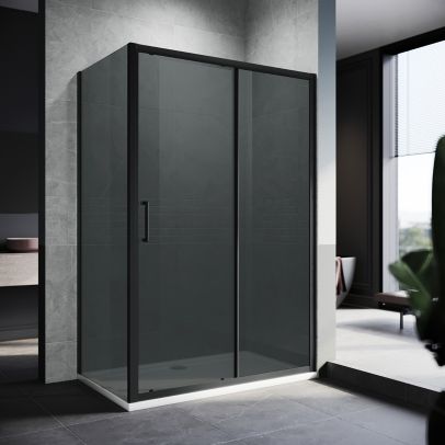 ELEGANT 1200x900mm Black Sliding Shower Door with side panel 8mm Easy Clean Nano Glass Shower Enclosure