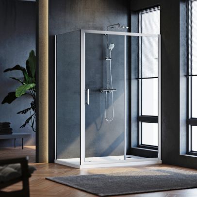 ELEGANT 1600x900mm Sliding Shower Enclosure 8mm Easy Clean Nano Glass Large Shower Cubicle