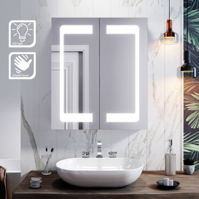 ELEGANT 600x700mm Dual Door Large LED Bathroom Mirror Cabinet