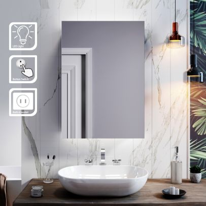 Bathroom LED Mirror Cabinet Storage Back-lit 500x700mm Button Switch with Socket