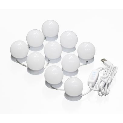 ELEGANT Hollywood Mirror Make Up Mirror Lights with 10 Bulbs Dimmable Switch USB White LED Light