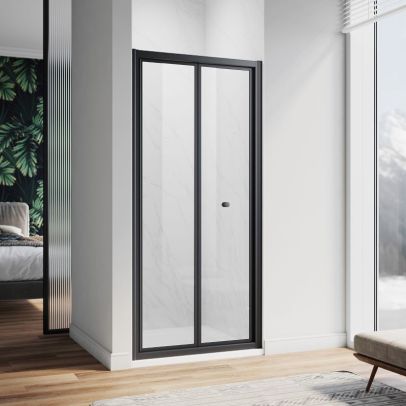 ELEGANT Matt Black 800mm Bifold Shower Door
