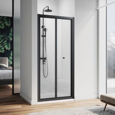 ELEGANT Matt Black 700 x 1850 Bi-Fold Shower Door NBFN70-B