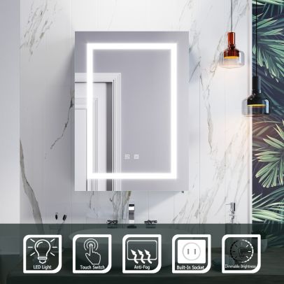ELEGANT 500 x 700mm LED Bathroom Mirror Cabinet with Shaver Socket Demister Dimmable Light