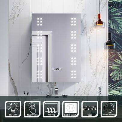 ELEGANT 500x700mm LED Mirror Cabinet with Shaver Socket Demister Dimmable Light