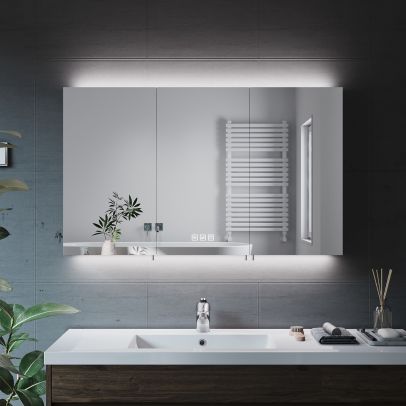 ELEGANT 1000 x 600mm Bathroom Mirror Cabinet with Shaver Socket & Demister Pad
