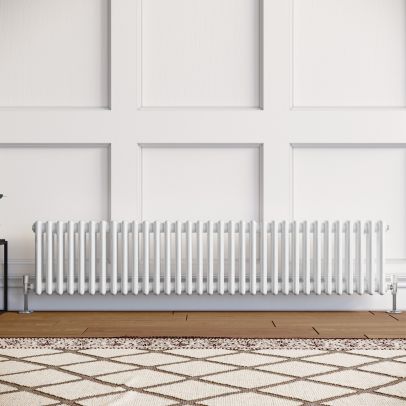 ELEGANT 300x1484 Horizontal White Traditional Cast Iron Style 2 Column Radiator