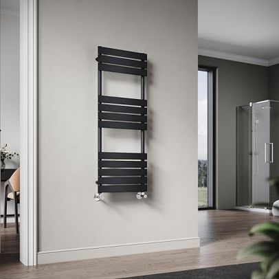ELEGANT 1200 x 450 mm Flat Panel Heated Towel Rail Bathroom Ladder Radiator Black