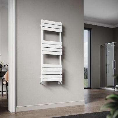 ELEGANT 1200 x 450 mm Flat Panel Heated Towel Rail White Bathroom Ladder Radiator