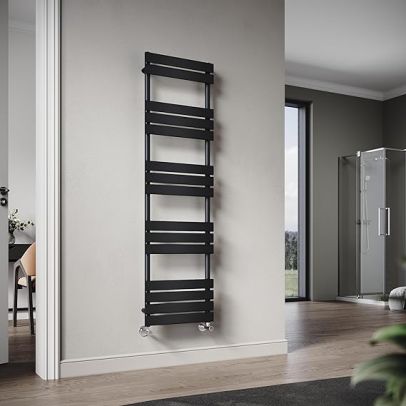 ELEGANT 1600 x 450 mm Flat Panel Heated Towel Rail Black Bathroom Ladder Radiator