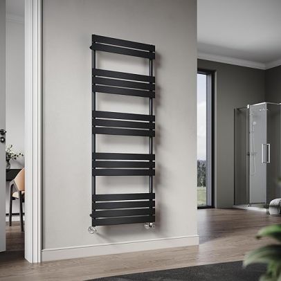 ELEGANT 1600 x 600 mm Flat Panel Heated Towel Rail Bathroom Ladder Radiator Black