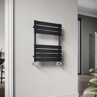 ELEGANT 650 x 500 mm Central Heating Towel Radiator Black Flat Panel Heated Towel Rail