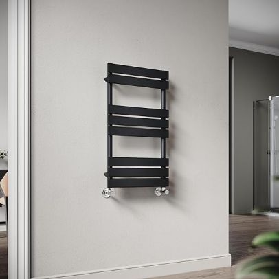 ELEGANT 800 x 450 mm Flat Panel Heated Towel Rail Black Bathroom Ladder Radiator