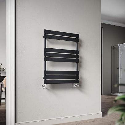 ELEGANT 800 x 600 mm Flat Panel Heated Towel Rail Bathroom Ladder Radiator Black