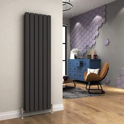 ELEGANT 1600 x452mm Vertical Column Designer Double Anthracite Flat Panel Column Grey Radiator