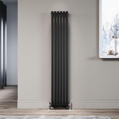 ELEGANT Black Vertical Radiator 1600x294mm Tall Upright Oval Column Single Panel Modern Central Heating