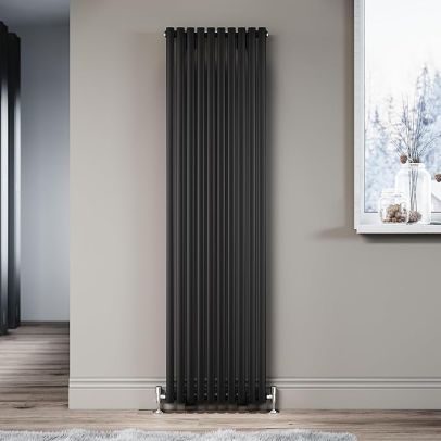 ELEGANT Black Vertical Radiator 1800x490mm Tall Upright Oval Column Single Panel Modern Central Heating