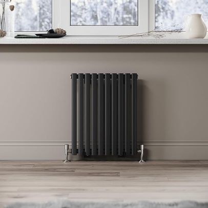 ELEGANT Black Designer Radiator 600x490mm Horizontal Oval Column Single Panel Radiator