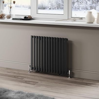 ELEGANT Black Designer Radiator 600x686mm Horizontal Oval Column Single Panel Radiator