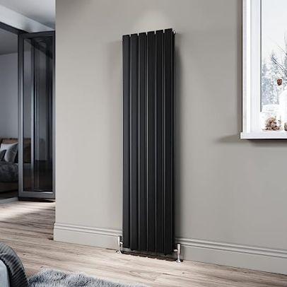 ELEGANT 1600 x 408mm Black Vertical Central Heating Radiator Upright Double Flat Panel Radiator