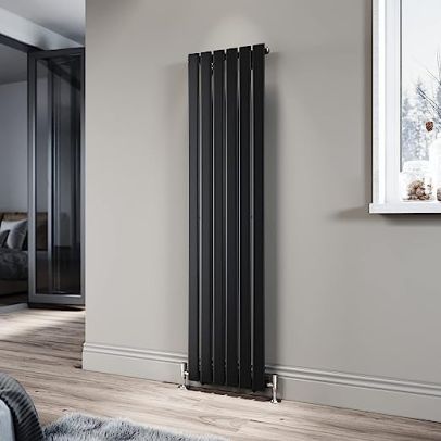 ELEGANT 1600 x 408mm Black Vertical Radiator Tall Upright Single Flat Panel Radiator